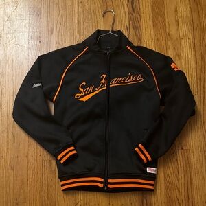 men’s SF GIANTS Stitches Black and Orange San Francisco Fitted Jacket (big boys)